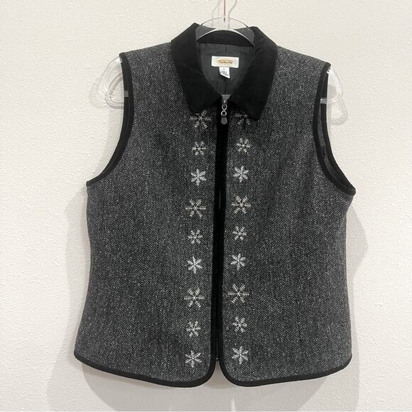 Talbots Full-Zip Vest Herringbone Wool Silk Blend Lined Snowflake - Large - Picture 11 of 11